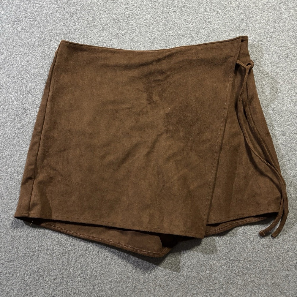 NWT Abercrombie & Fitch Brown Vegan Faux Suede Wrap Skort Women's Size Medium